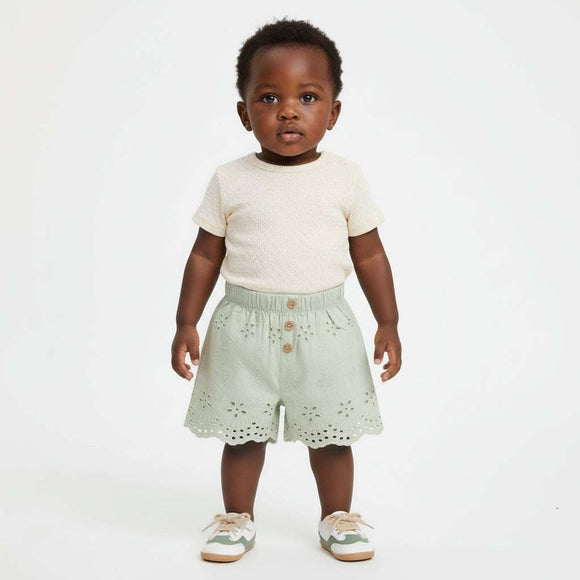 Sage Aop Scalloped Lace  With Lining Nawao.com