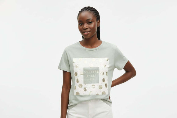 Sage  Atelier Foil T Shirt Pale Green Nawao.com