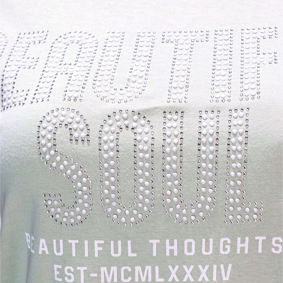 Sage Beautiful Embellished Printed T Shirt Nawao.com