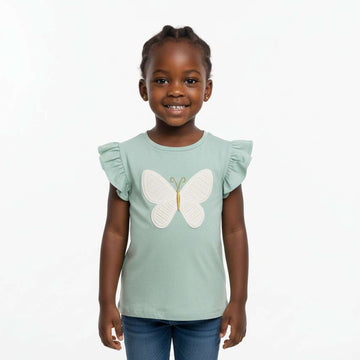 Sage Butterfly Emb Work T Shirt Green Nawao.com