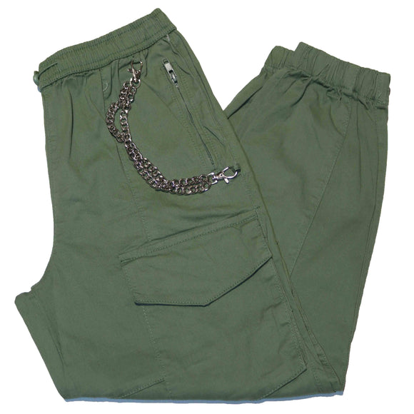 Sage Cargo Pocket With Chain Pants Green Nawao.com