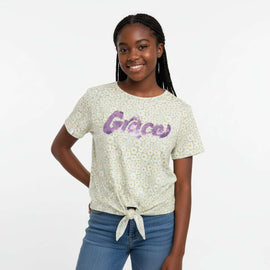 Sage Floral Front Tie Top W  Studs Assorted Nawao.com