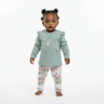 Sage Floral T Shirt With All Over Print Leggings Assorted Nawao.com