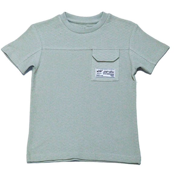 Sage Green Pocket Paneled Short Sleeve T Shirt Nawao.com