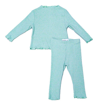 Sage Green Ribbed Casual Set Nawao.com