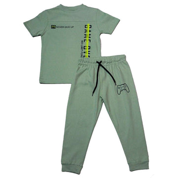 Sage Green Short Tee And Long Pyjama Set Nawao.com
