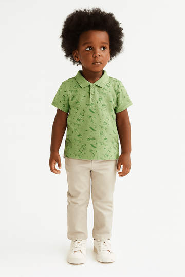 Sage Green Skate Aop Polo Nawao.com