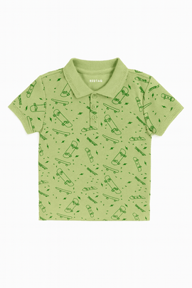 Sage Green Skate Aop Polo Nawao.com