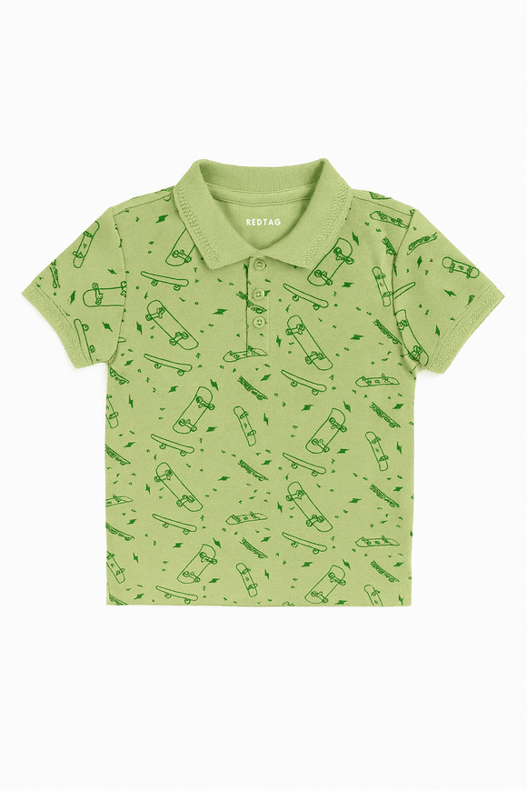 Sage Green Skate Aop Polo Nawao.com