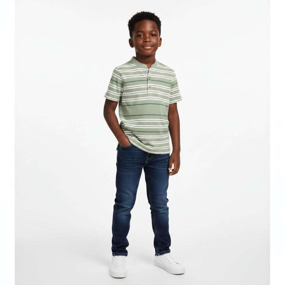 Sage Green White Mandarin Collar Stripe Polo Green Nawao.com
