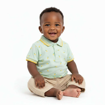 Sage Pine Apple  Printed Tipping Polo Green Nawao.com