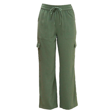 Sage Utility Pocket Detailed Elasticated Waist Wide Leg Trousers Pale Nawao.com
