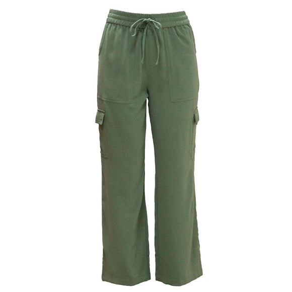 Sage Utility Pocket Detailed Elasticated Waist Wide Leg Trousers Pale Nawao.com