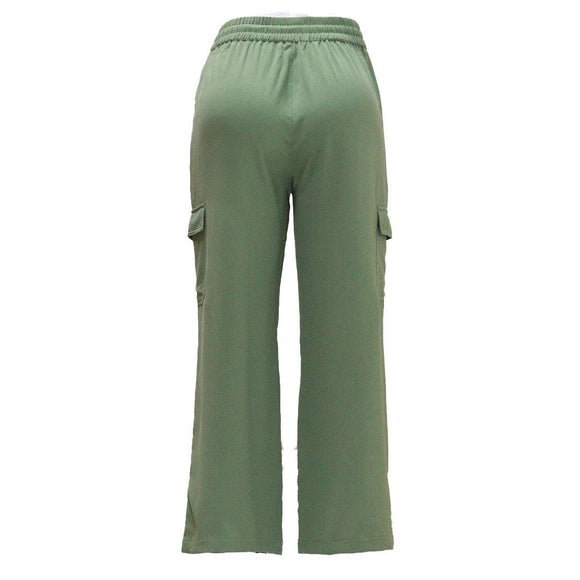 Sage Utility Pocket Detailed Elasticated Waist Wide Leg Trousers Pale Nawao.com