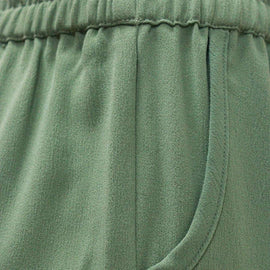 Sage Utility Pocket Detailed Elasticated Waist Wide Leg Trousers Pale Nawao.com