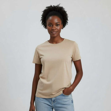 Sand Brown Short Sleeve Crew Neck T Shirt Nawao.com