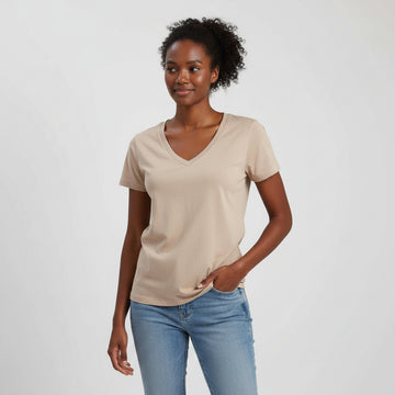 Sand Short Sleeve V Neck T Shirt Nawao.com