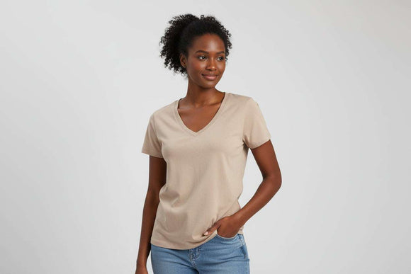 Sand Short Sleeve V Neck T Shirt Nawao.com
