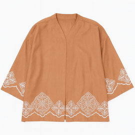 SANDSTONE EMBROIDERED FRONT OPEN KIMINO  ORANGE Nawao.com