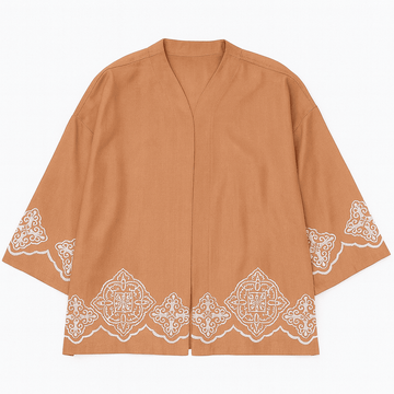 SANDSTONE EMBROIDERED FRONT OPEN KIMINO  ORANGE Nawao.com