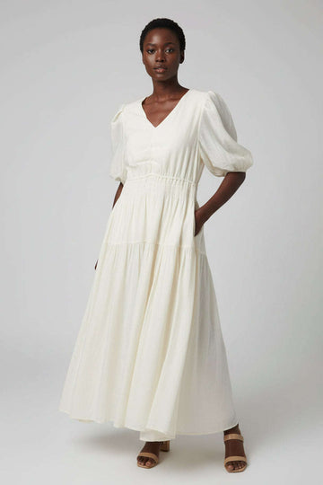 Short Sleeve Waist Detail Dress Cream Nawao.com