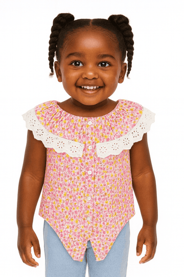 Short Slv Aop Lace Collar With Knot Nawao.com