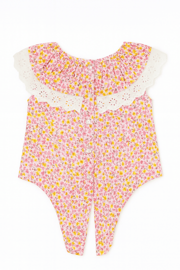 Short Slv Aop Lace Collar With Knot Nawao.com
