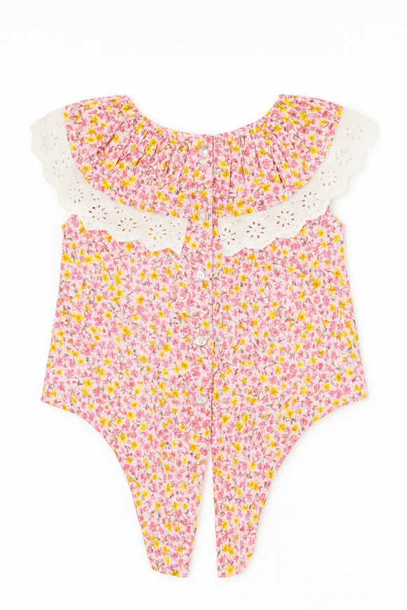 Short Slv Aop Lace Collar With Knot Nawao.com