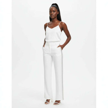 Side Seam Embellished  Detail White Trouser Nawao.com