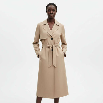 Single Brested Belted Long Trench Coat Nawao.com