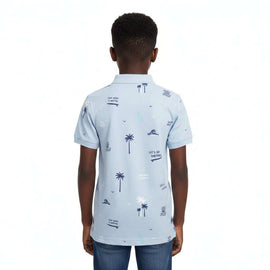 Sky Blue Allover Print Polo Sky Blue Nawao.com