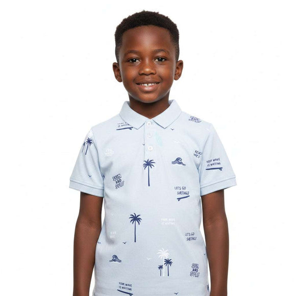 Sky Blue Allover Print Polo Sky Blue Nawao.com