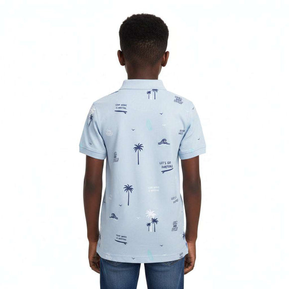 Sky Blue Allover Print Polo Sky Blue Nawao.com