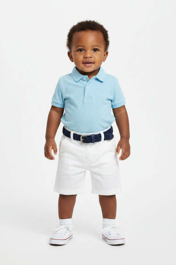 Sky Blue Belted Twill Shorts White Nawao.com