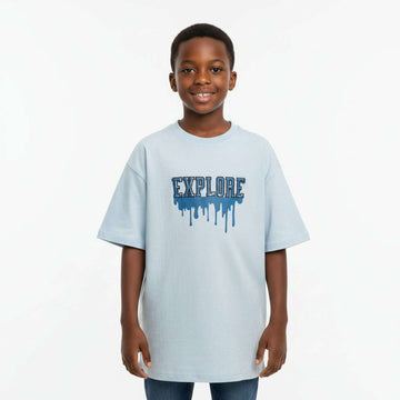 Sky Blue Explore Towel Applique With Emb Over Size T Shirt Sky Blue Nawao.com