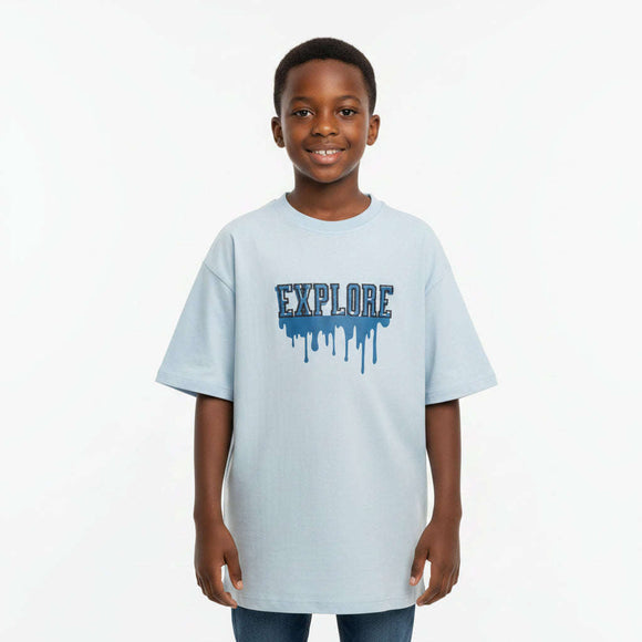 Sky Blue Explore Towel Applique With Emb Over Size T Shirt Sky Blue Nawao.com