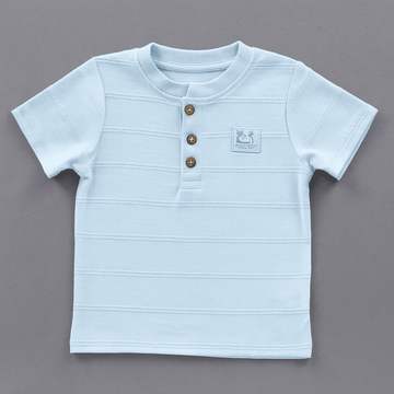 Sky Blue Henley Jaquard Tshirt Nawao.com