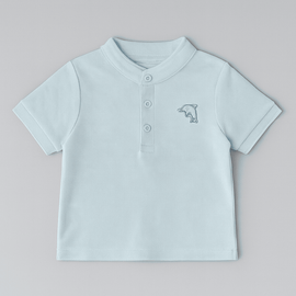 Sky Blue Henley Polo Nawao.com