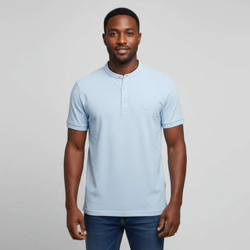 Skyblue Standup Collar Polo Shirt Sky Blue Nawao.com