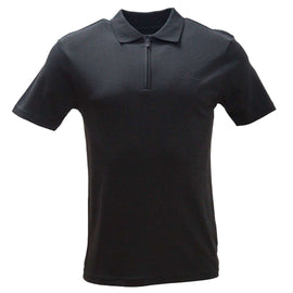 Slate Grey Zip Placket Polo Shirt With Chest Logo Dark Grey Nawao.com