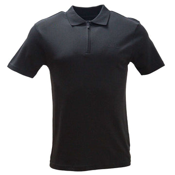 Slate Grey Zip Placket Polo Shirt With Chest Logo Dark Grey Nawao.com