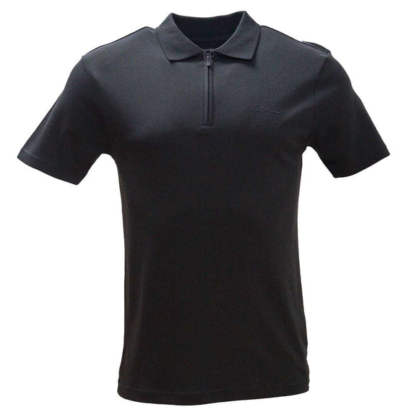Slate Grey Zip Placket Polo Shirt With Chest Logo Dark Grey Nawao.com