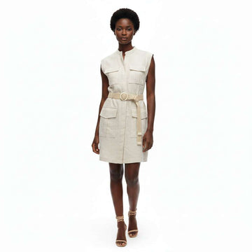 Sleeveless With Detailed Pocket And  Belted Waistcoat Beige Nawao.com