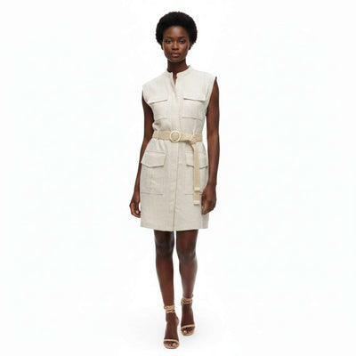 Sleeveless With Detailed Pocket And  Belted Waistcoat Beige Nawao.com