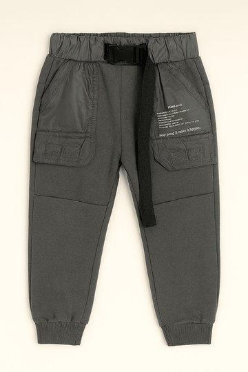 Solid Grey Nylon Pocket Track Pant Mid Grey Nawao.com