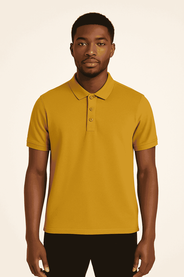 Solid Polo Shirt Mustard Small Nawao.com