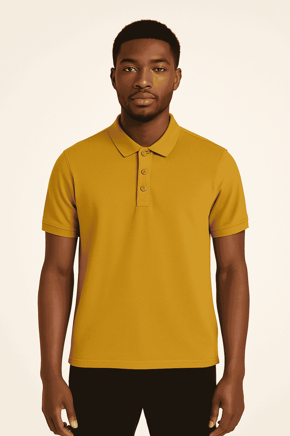 Solid Polo Shirt Mustard Small Nawao.com