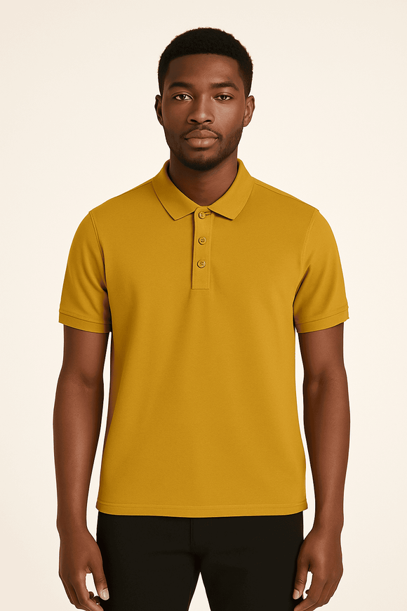 Solid Polo Shirt Mustard Small Nawao.com