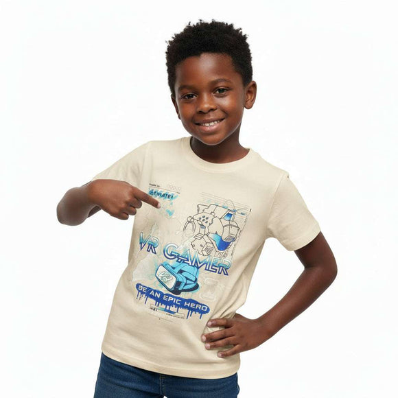Stone Game Vr Printed Short Sleeve T Shirt Beige Nawao.com