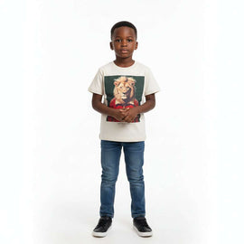 Stone Lion Digital Print T Shirt Beige Nawao.com